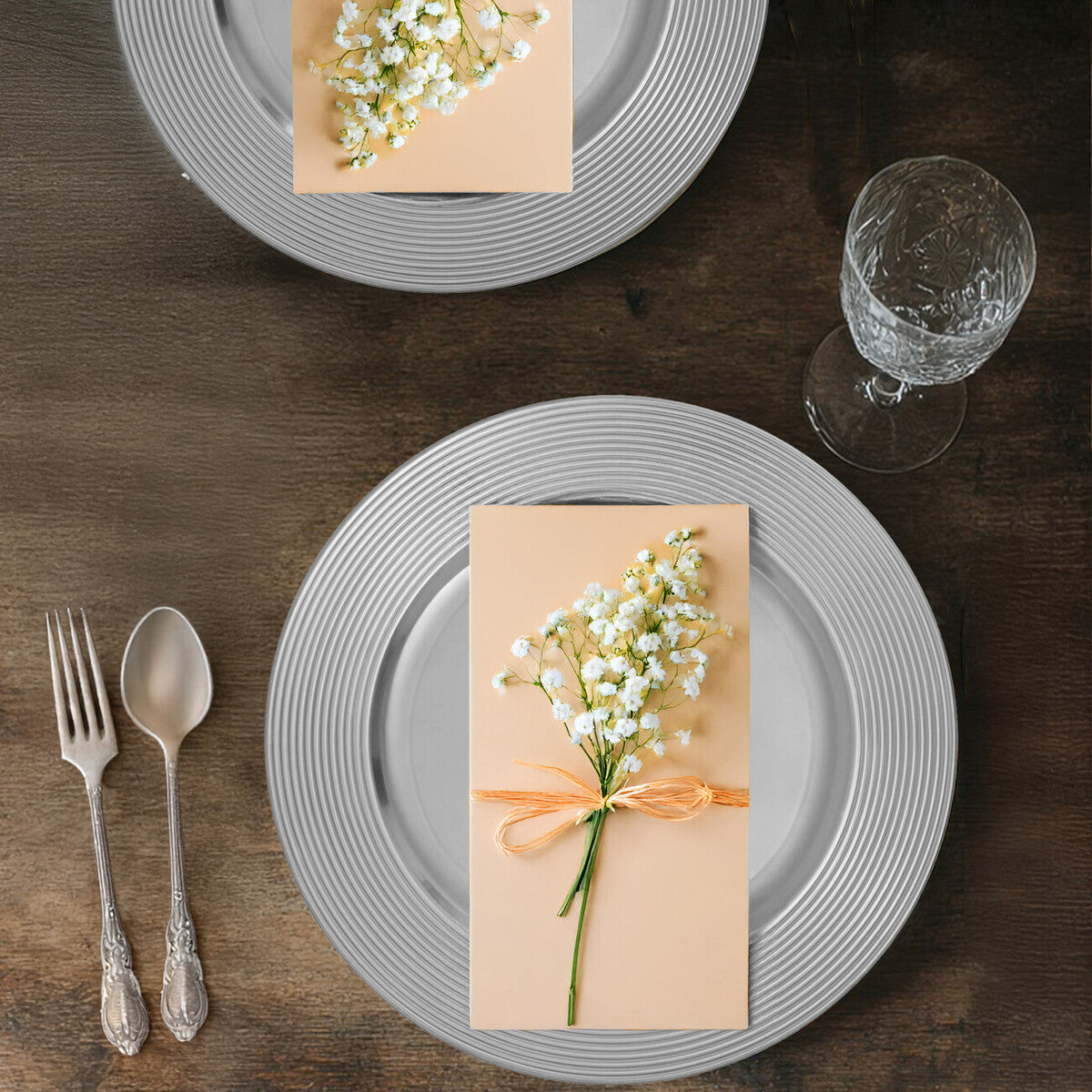 Dia Silver Charger Plate With Ribbed Rim