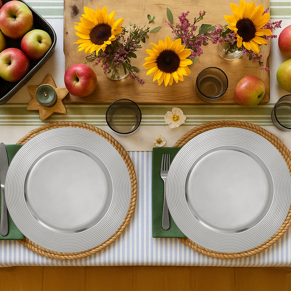 Dia Silver Charger Plate With Ribbed Rim