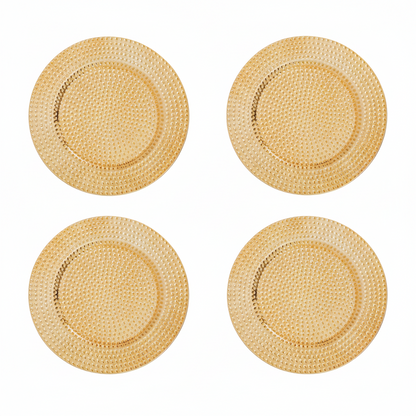 Set of Four 33cm Dia Gold Finish Hammered Charger Plates