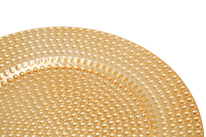 Set of Four 33cm Dia Gold Finish Hammered Charger Plates