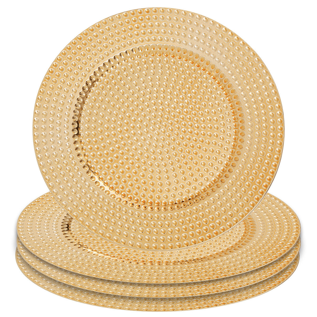Set of Four 33cm Dia Gold Finish Hammered Charger Plates