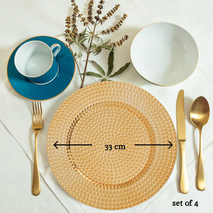 Set of Four 33cm Dia Gold Finish Hammered Charger Plates