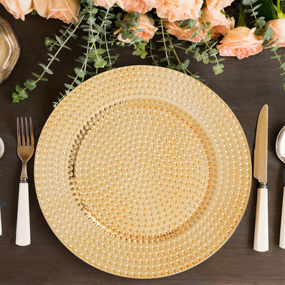 Set of Four 33cm Dia Gold Finish Hammered Charger Plates