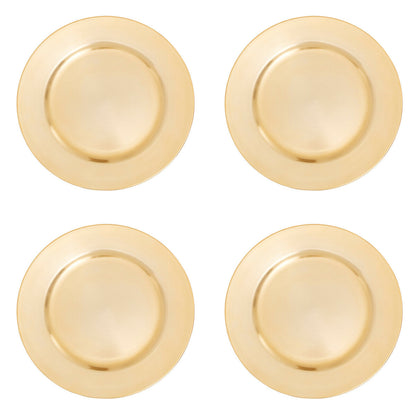 Set of Four 33cm Dia Gold Finish Flat Style Charger Plates