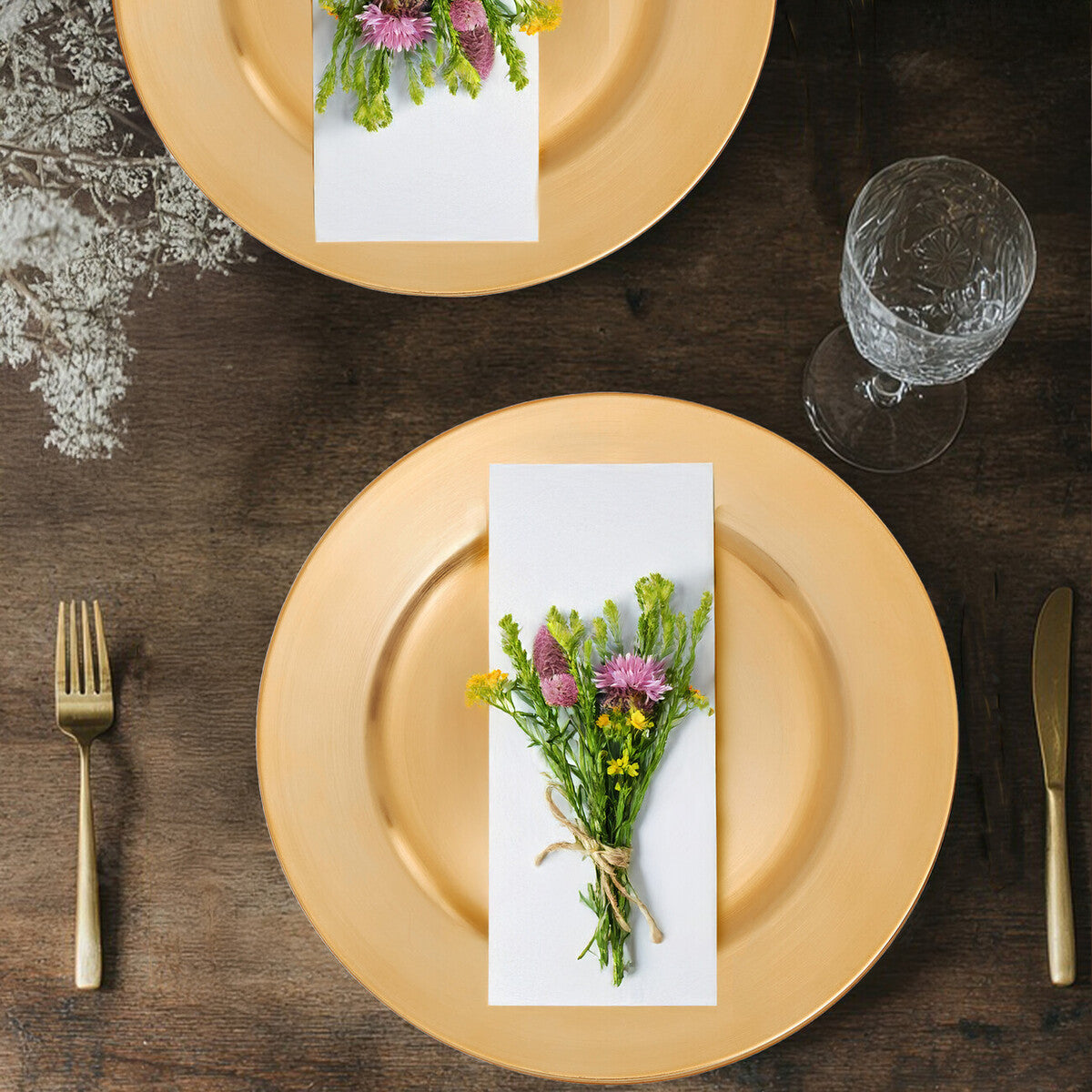 Set of Four 33cm Dia Gold Finish Flat Style Charger Plates