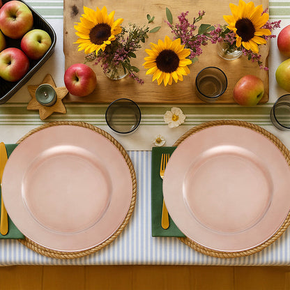 Set of Four 33cm Dia Rose Gold Flat Style Charger Plates