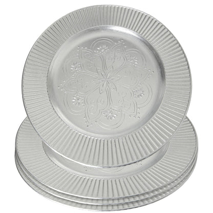Set of Four 33cm Dia Redbud Silver Charger Plates