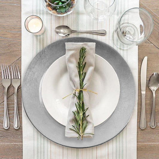 Set of Four 33cm Dia Flat Style Silver Decorative Charger Plates