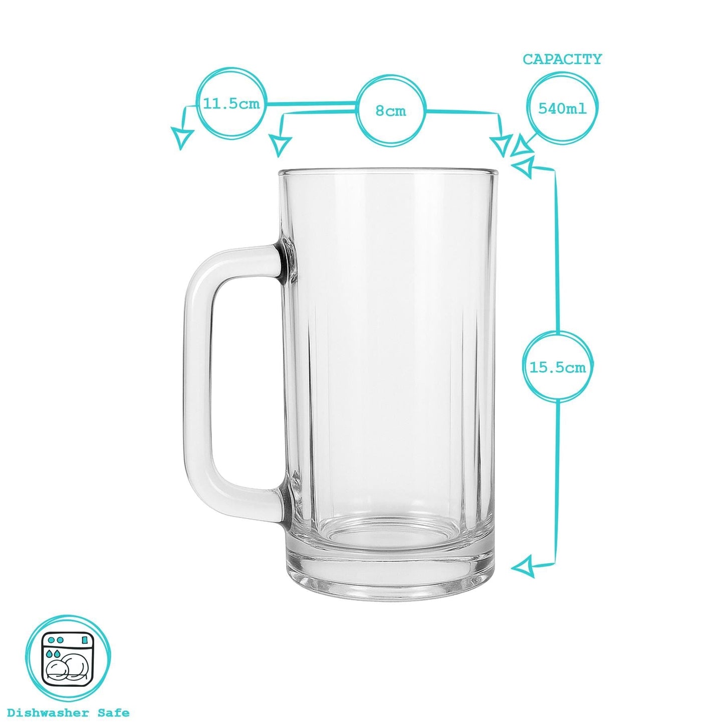 540ml Glass Pint Beer Mugs - Pack of 4