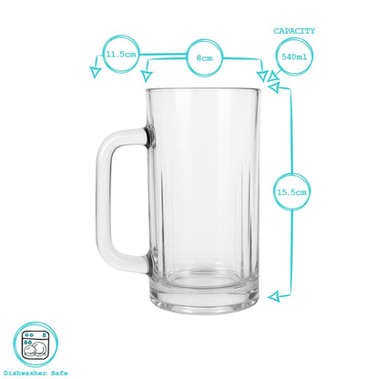 540ml Glass Pint Beer Mugs - Pack of 4