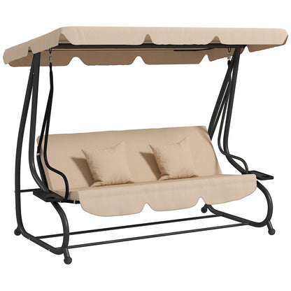 Outsunny 2-in-1 Garden Swing Chair for 3 Person w/ Adjustable Canopy Light Brown