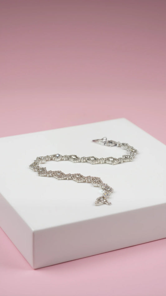 Silver Wavey Gem Crystal Bracelet