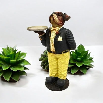 82CM RESIN BULLDOG WAITER