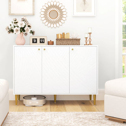 HOMCOM Sideboard Storage Cabinet with 3 Carved Line Doors and 5 Legs White
