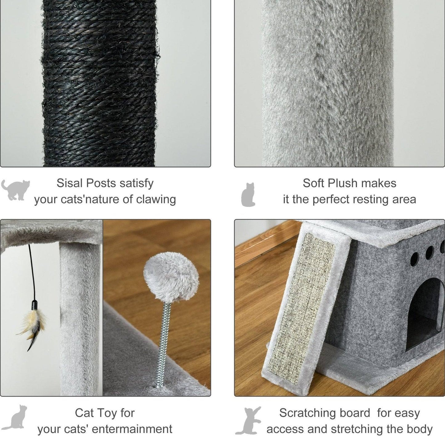 PawHut 255cm Floor To Ceiling Cat Tree for Indoor Cats Climber Scratching Post Adjustable Height Play Tower Removable Cover Grey