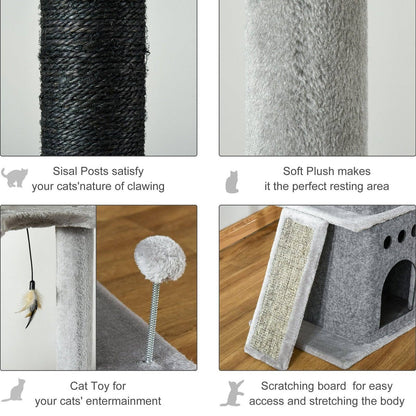 PawHut 255cm Floor To Ceiling Cat Tree for Indoor Cats Climber Scratching Post Adjustable Height Play Tower Removable Cover Grey