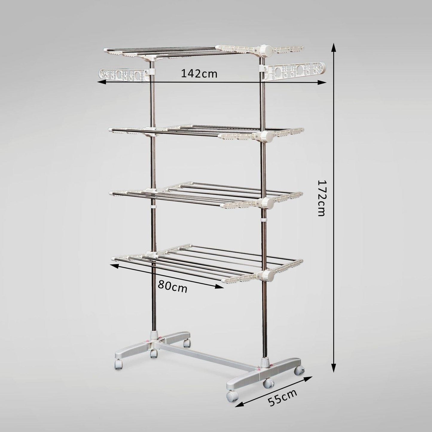 Folding Cloth Rail Adjustable Garment Rack With Wheels 4 Layer