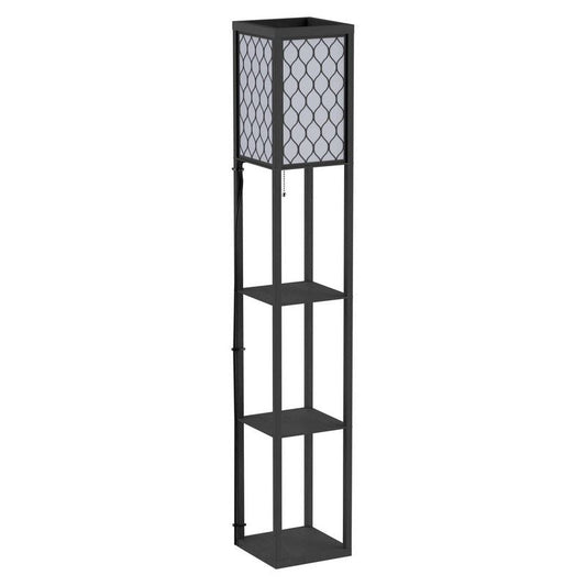 Shelf Floor Lamp Standing Lamp With4-Tier Wooden Open Shelves26L X 26W X 160H cm-Black/White