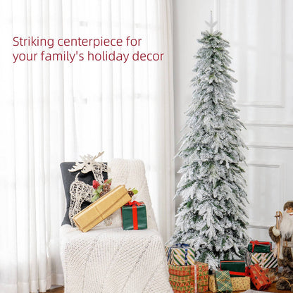 6ft Slim Christmas Tree Artificial - White Frosted Green Slim  600 Tips