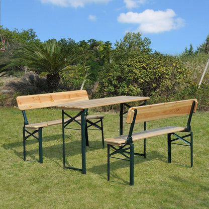 Portable Folding Camping Picnic Trestle Beer Table and 2 Bench Set Wooden Garden Furniture Patio Dining Party BBQ Chairs Stools