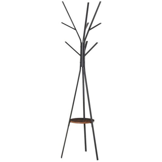 Free Standing Metal Coat Rack Stand 9 Hooks With Shelf In Brown
