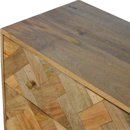 Artisan Furniture Solid Mango Wood 3 Drawer Zig-Zag Patterned Patchwork Chest