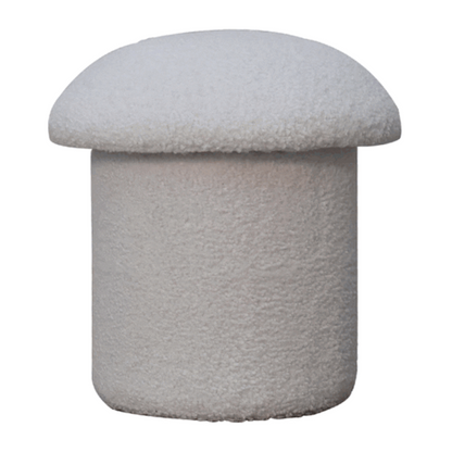 Artisan Furniture Solid Mango Wood White Boucle Mushroom Footstool