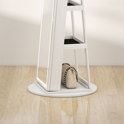 HOMCOM 360° Swivel Jewellery Cabinet, Full Length Mirror with Storage, White