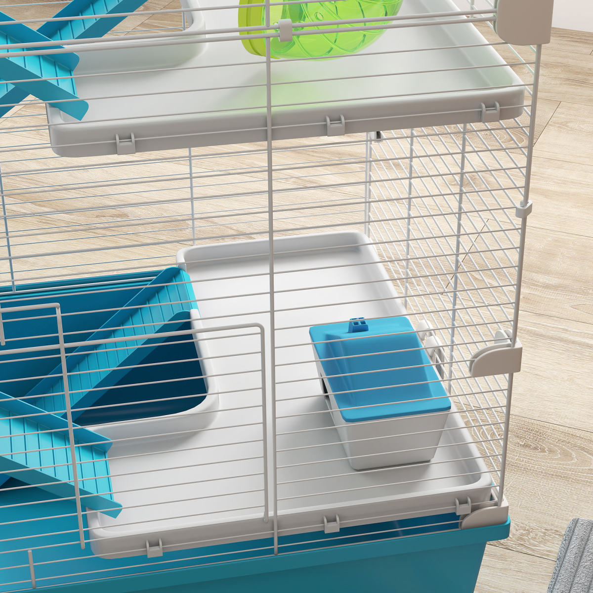 PawHut 6 Tier Hamster Cage with Twin Tower and Accessories, Light Blue
