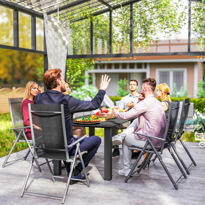 Outsunny Garden Table with Parasol Hole, Slatted Metal Tabletop, Black