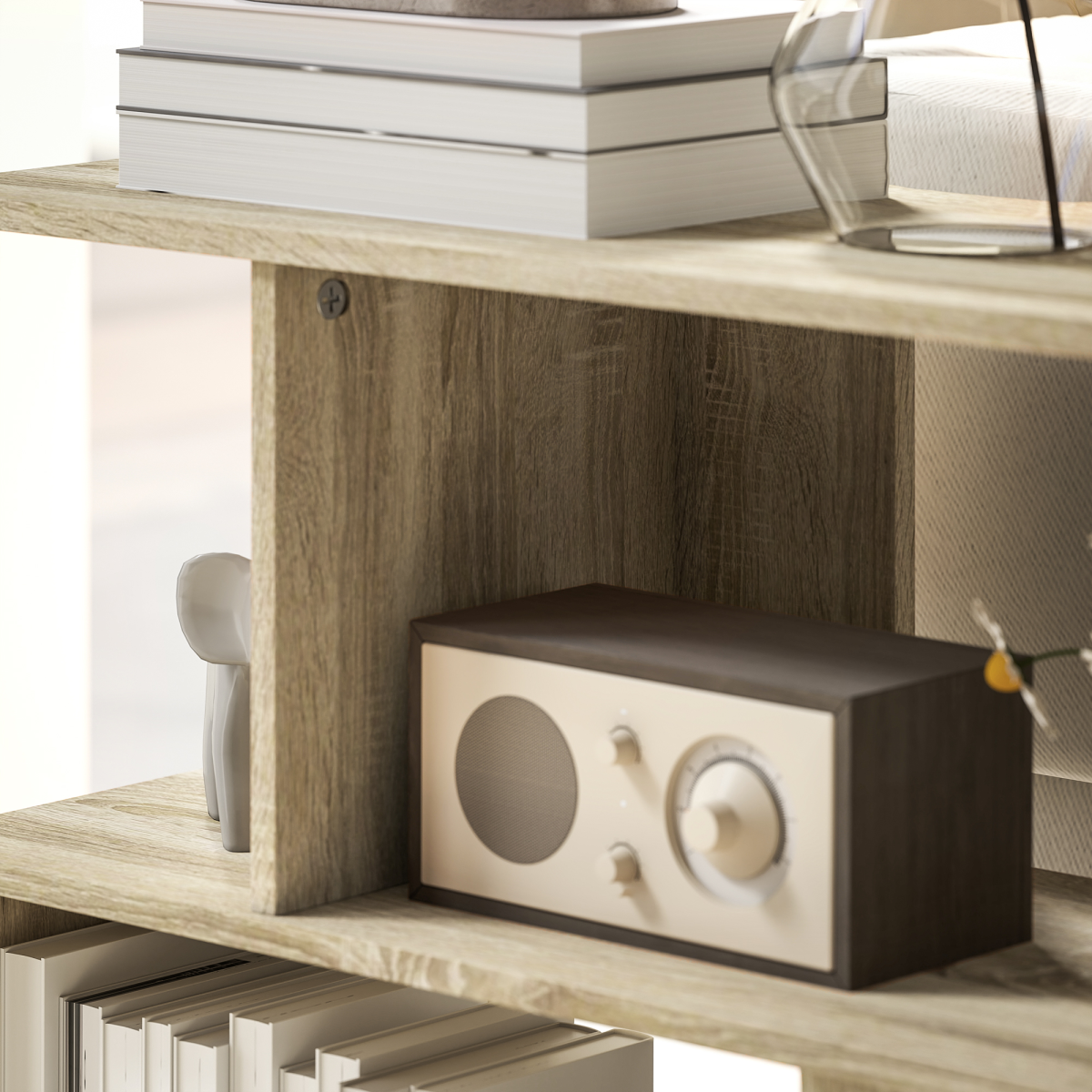 HOMCOM Modern Narrow End Table, S-Shaped Nightstand, Natural Wood Finish