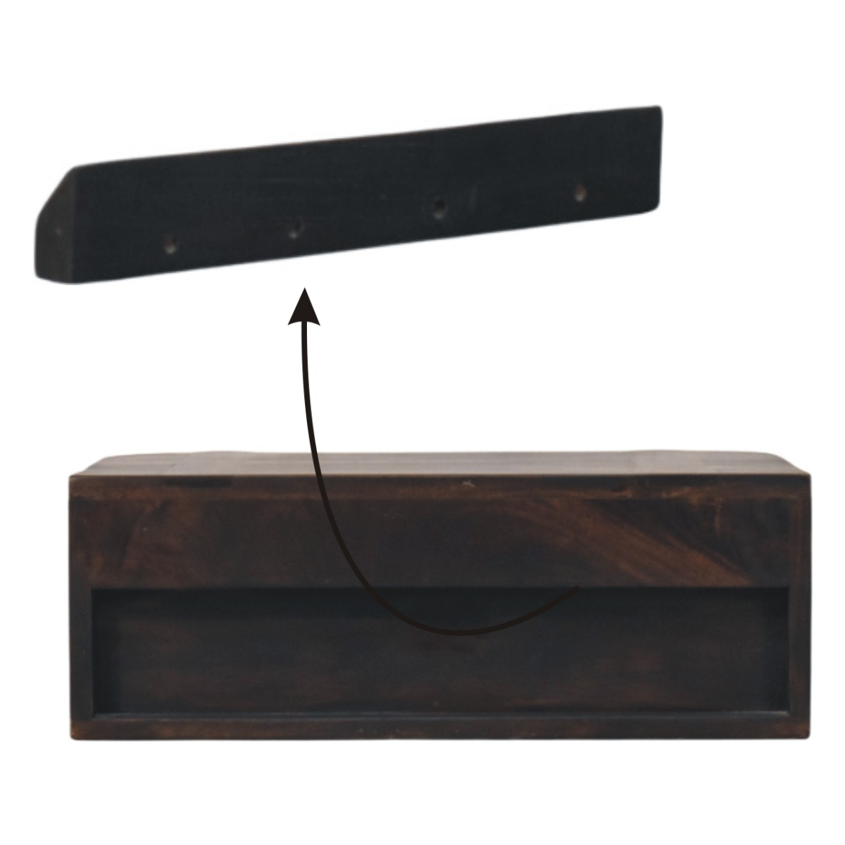 Artisan Furniture Solid Wood Rattan Curve Wall-Mounted Drawer, Dark Brown