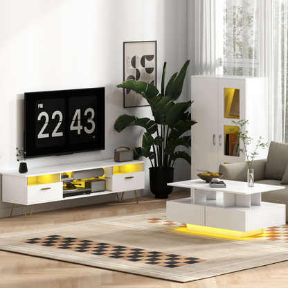 HOMCOM Display Cabinet with Glass Shelves, Sideboard for Living Room, White