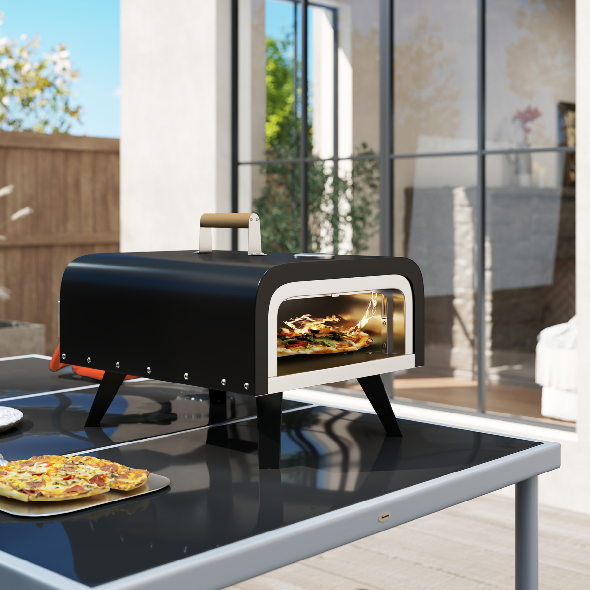 Outsunny Outdoor Tabletop Gas Pizza Oven with 12" Pizza Stone & Peel, Black