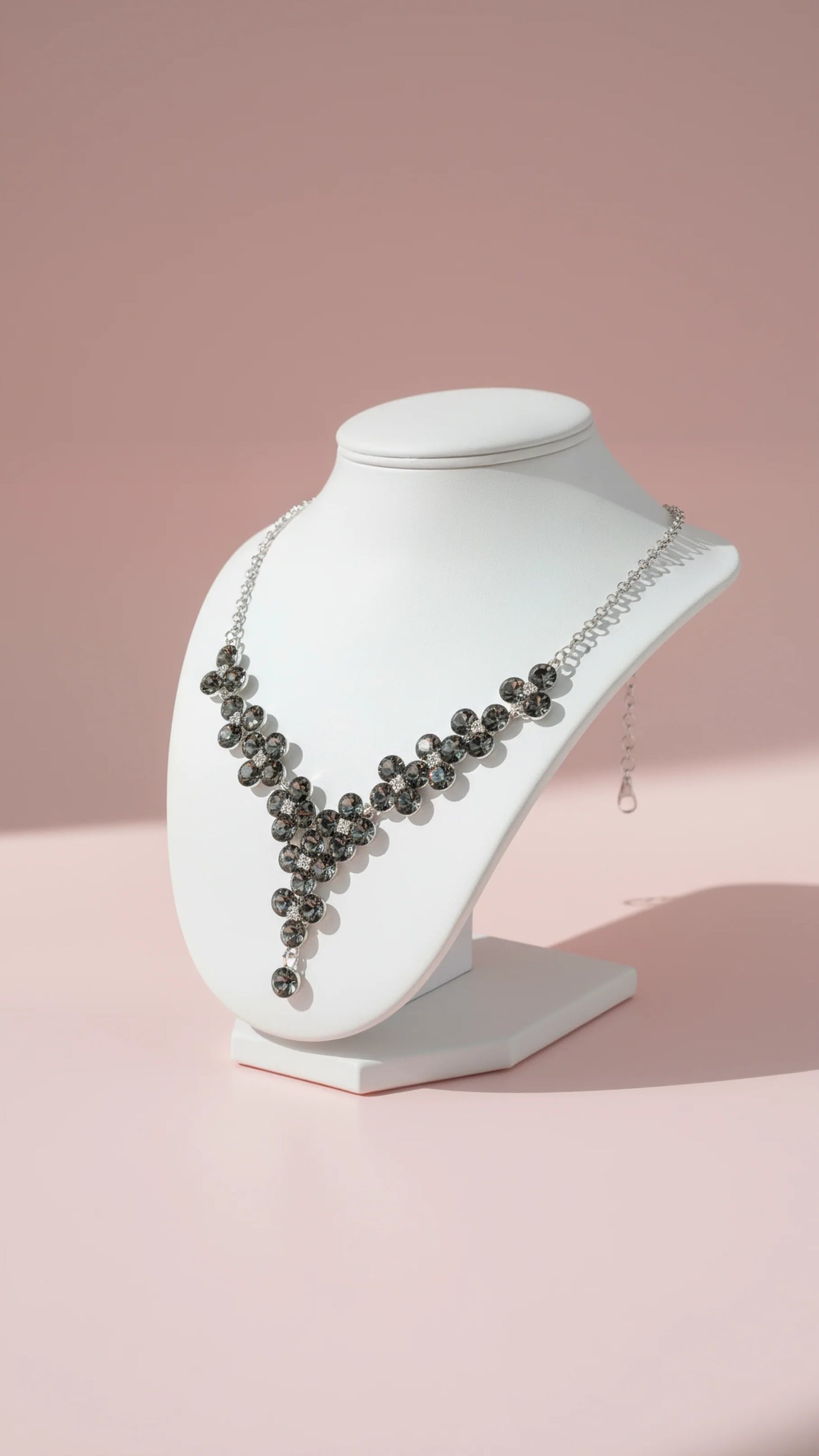 Black Flower Cluster Crystal Necklace & Earrings Set