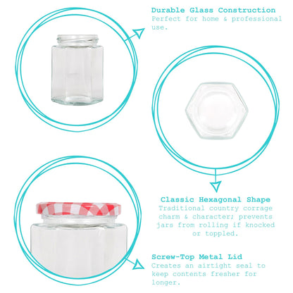 250ml Hexagonal Glass Jam Jars with Lids - Pack of Six
