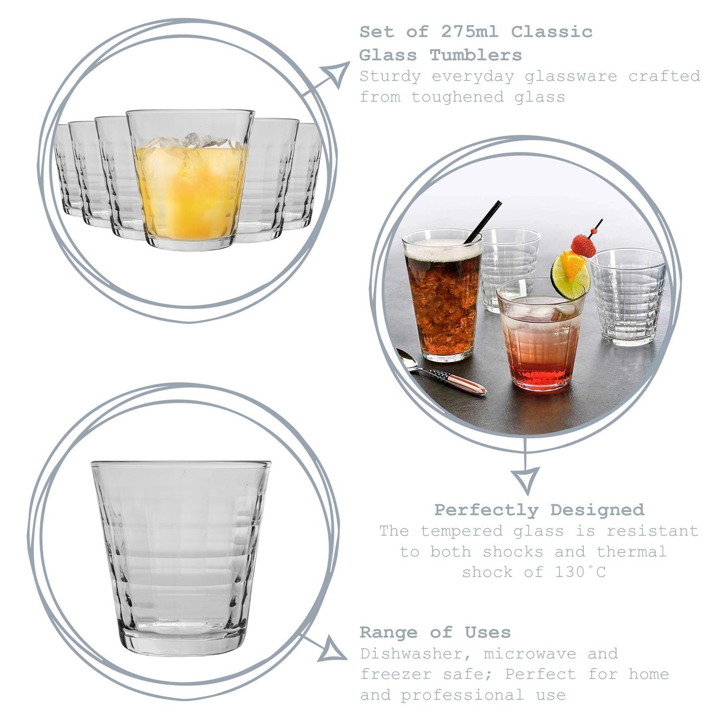 275ml Clear Prisme Tumbler Glasses - Pack of Six