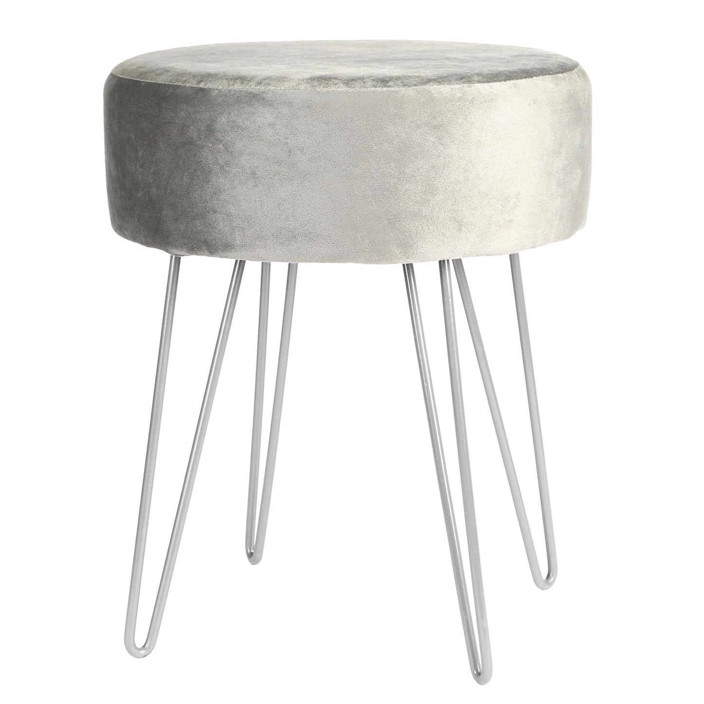 Grey Round Velvet Footstool