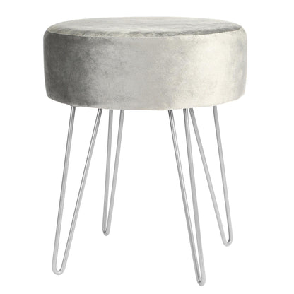 Grey Round Velvet Footstool