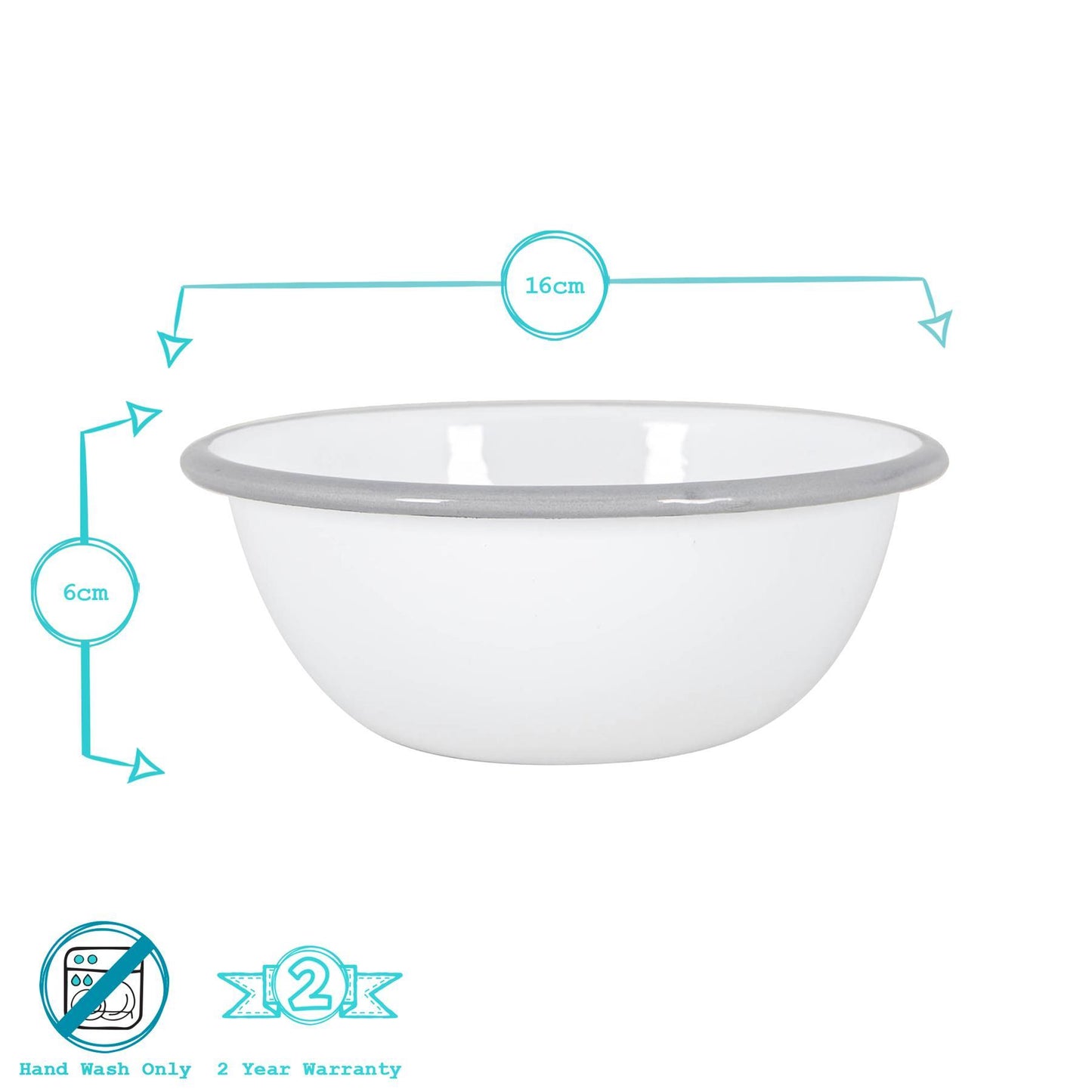 16cm White Enamel Bowls - Pack of Six