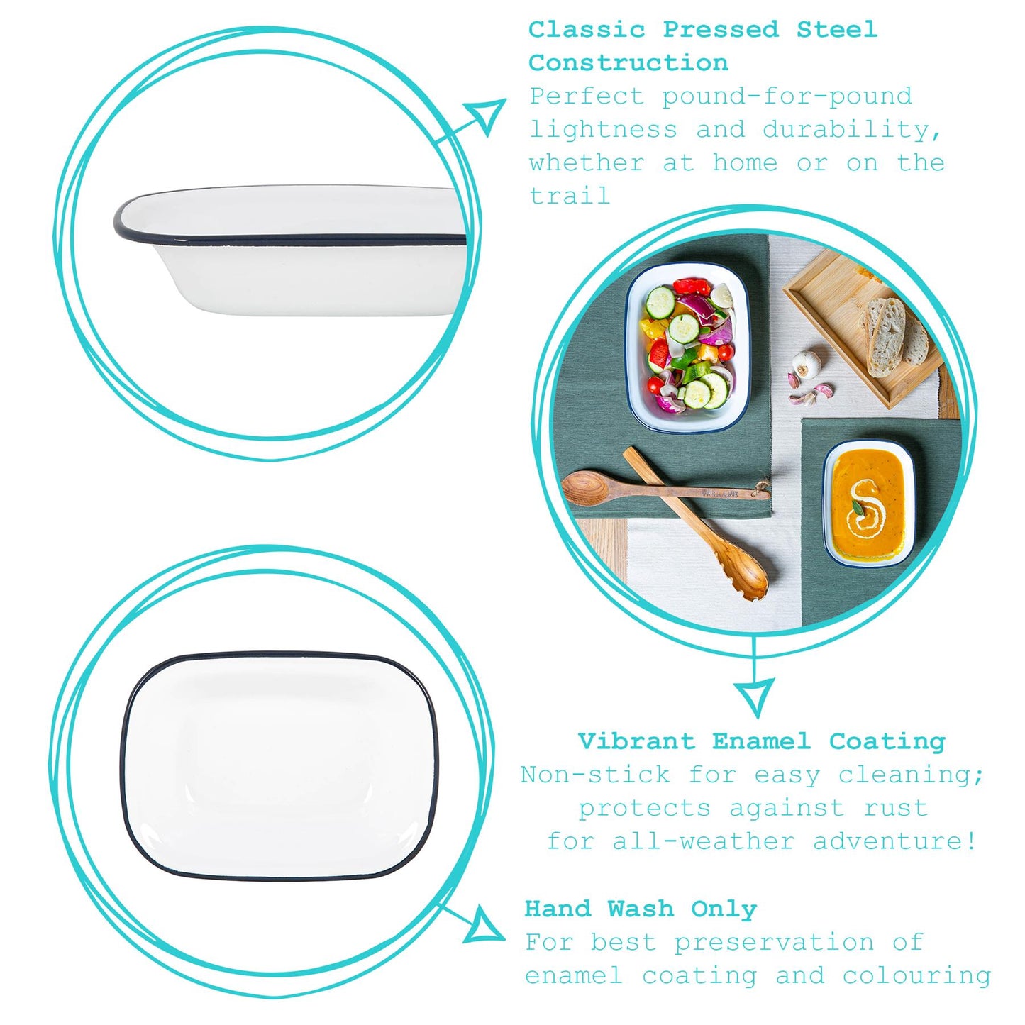 16 x 12cm White Enamel Pie Dishes - Navy - Pack of 6