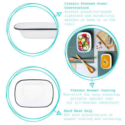 16 x 12cm White Enamel Pie Dishes - Navy - Pack of 6