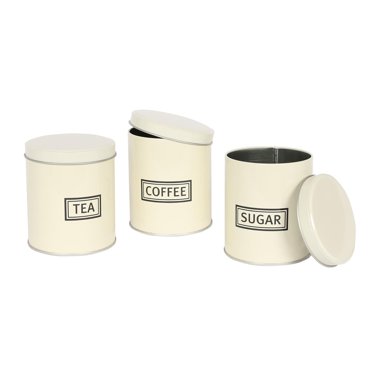 3pc Round Metal Tea Coffee Sugar Canister Set