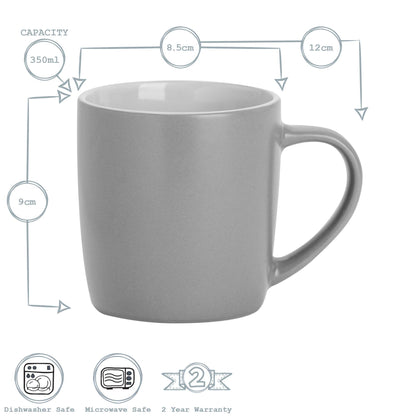 350ml Matt Grey Coloured Coffee Mugs - Pack of Six