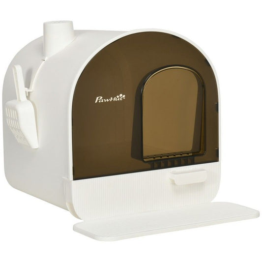 Hooded Cat Litter Box Kitten Litter Tray With Lid Scoop Filter Flap Door