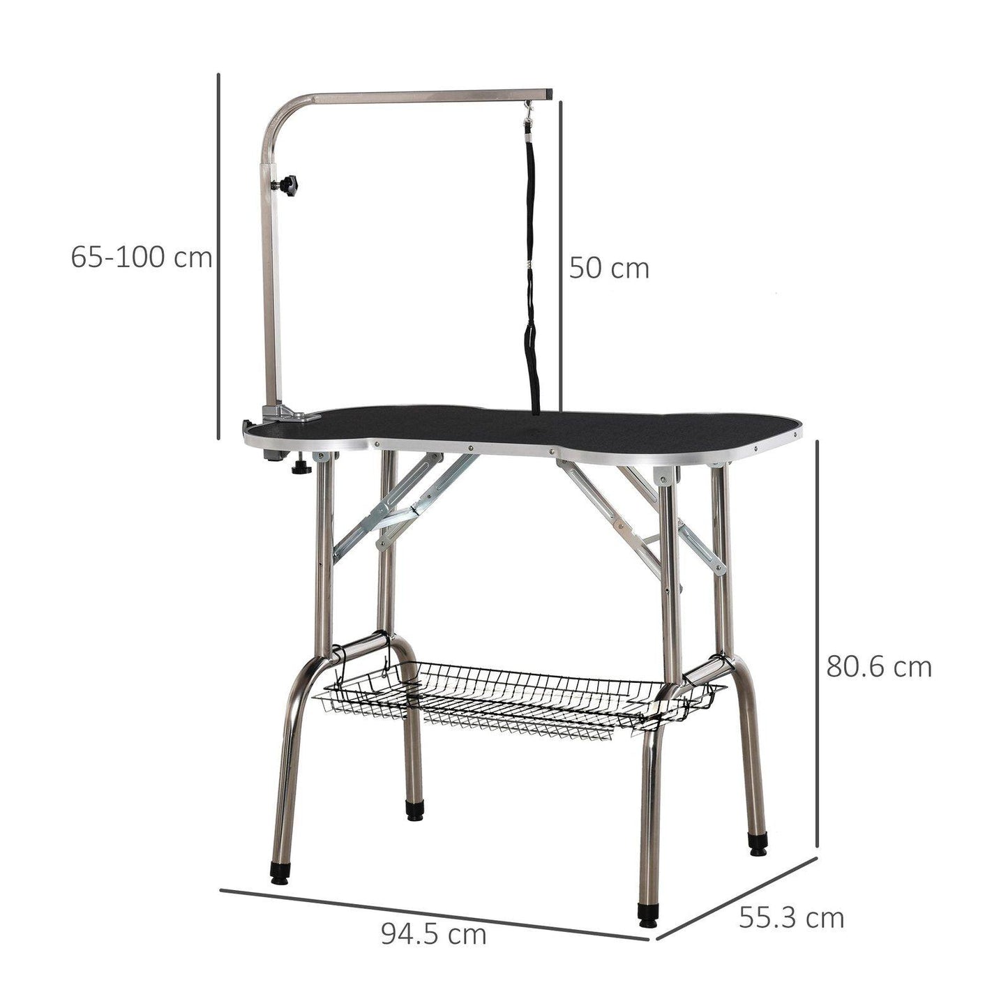 PawHut Pet Foldable Grooming Table w/ Adjustable Arm Non-Slip Tabletop Leash