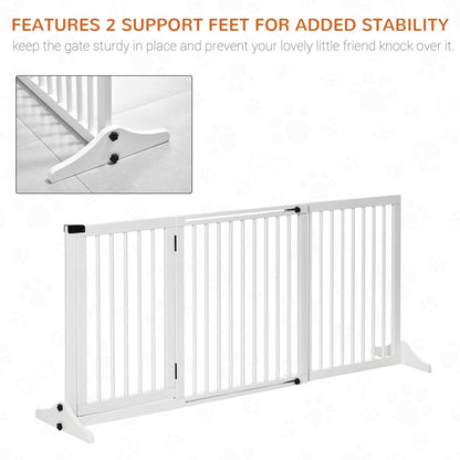 PawHut Freestanding Length Adjustable Wooden Pet Gate with Lockable Door 3 Panels White