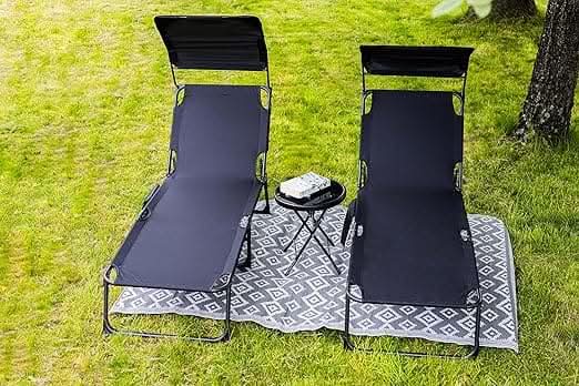 Folding Sun Lounger with Canopy (Set of 2)