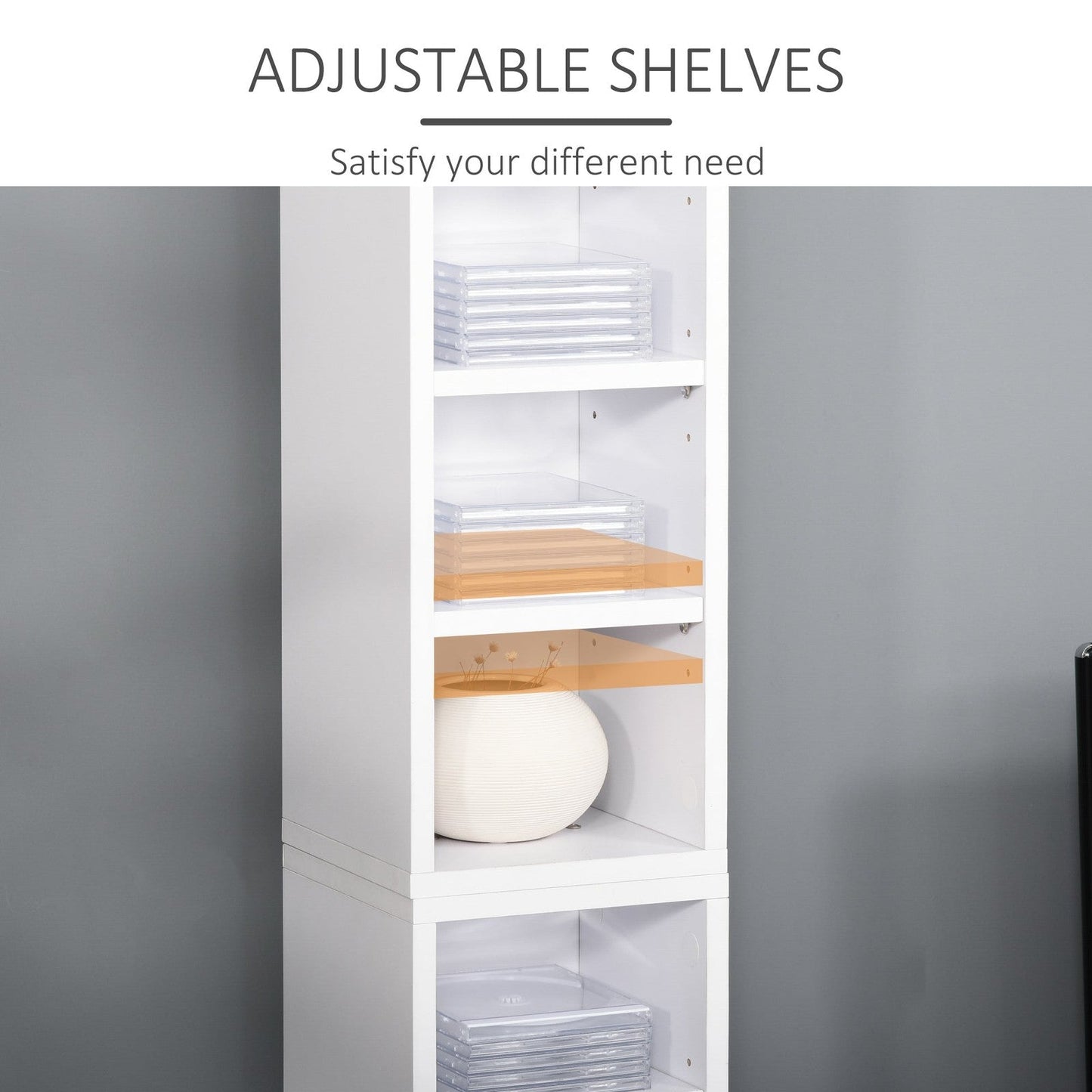 204 Cd Media Display Shelf Unit Set Of 2 Blu-Ray Tower Rack W/ Adjustable Shelves Bookcase Storage Organiser