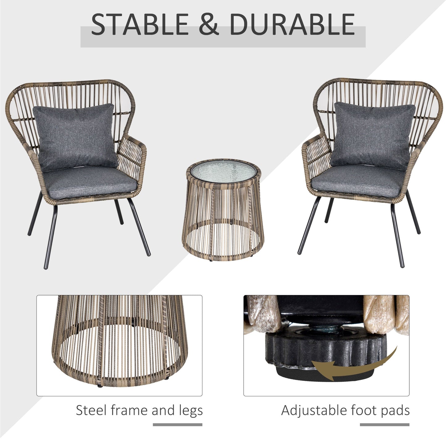 3-Piece Rattan Garden Furniture Set with Cushions